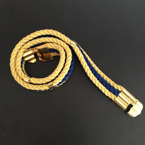 French 1960s Women Vintage Rope Belt & Gold Metal Buckle  display picture 1