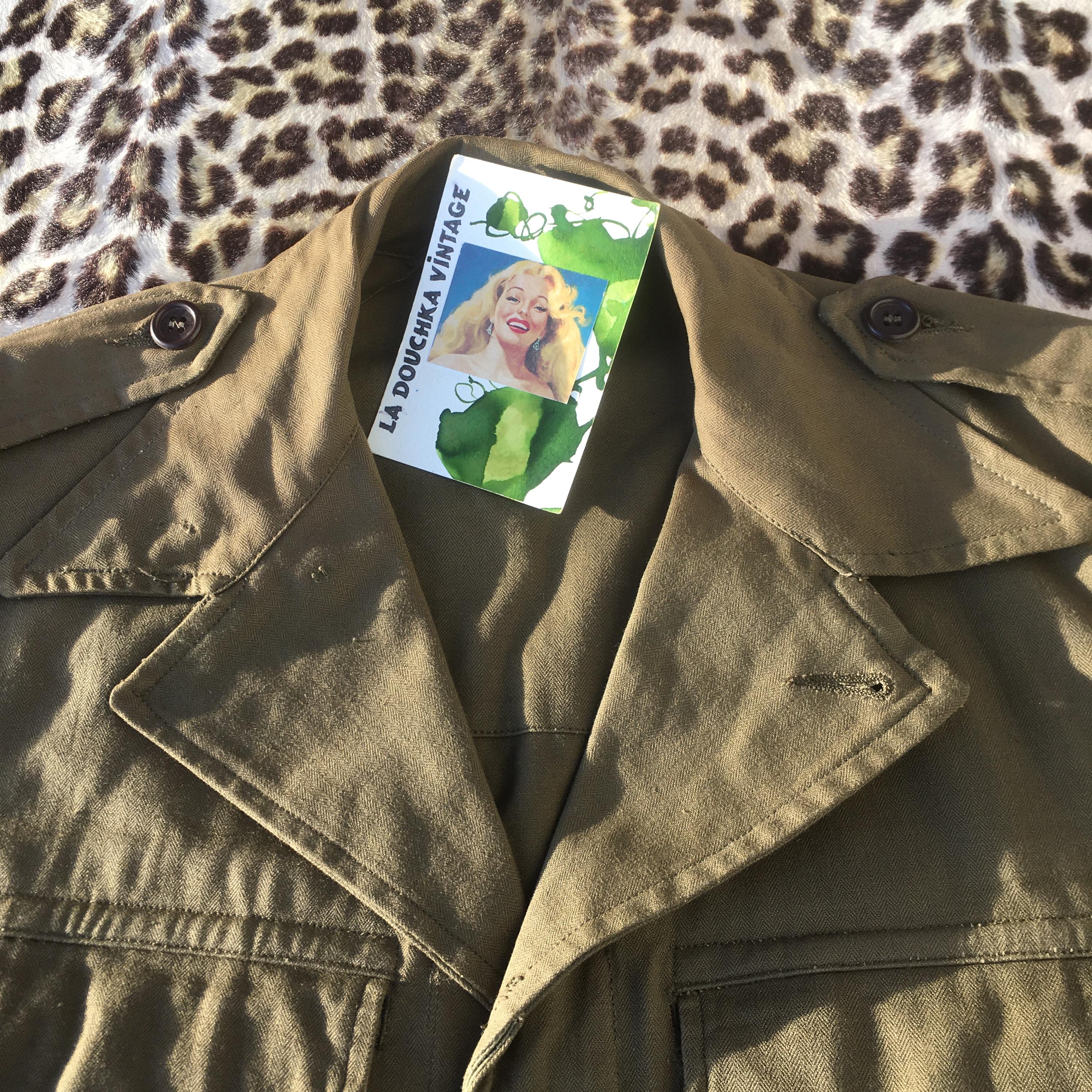 WW2 French Army 1940s Soldier Combat M47 FIELD JACKET~ Chin-strap 