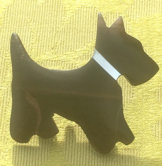 FRENCH 1950s Scottish Terrier DOG BROOCH ~ Carved… - image 1