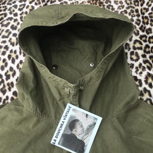 WW2 Französische Armee 1940s Männer PARKA, MANTEL & Kapuze ~ Feldjacke / Motorrad / Regenjacke ~ Bakelitknöpfe ~Made in France~ Sehr guter Zustand ~ XL