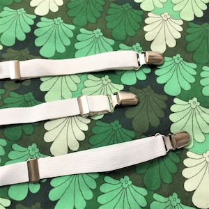 Tirantes finos y estrechos de clip para hombre, estilo vintage francés de los años 60, diseño en blanco y en Y, estilo atemporal para ceremonias de boda, fabricados en Francia, sin usar.