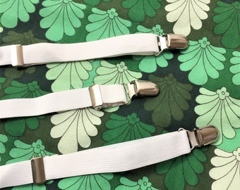 French 1960s Vintage Men Thin Narrow Clip Suspenders Braces - White & Y Design - Timeless Wedding Ceremony Style - Made in France - Unused