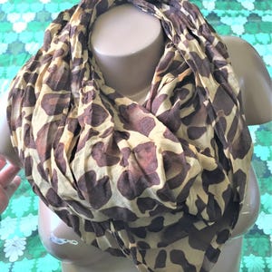 French 1990s Women Wide Circle Scarf - Timeless Leopard Animal Print - Made in France - New/Old Stock : Unworn Vintage - 66" x 29"