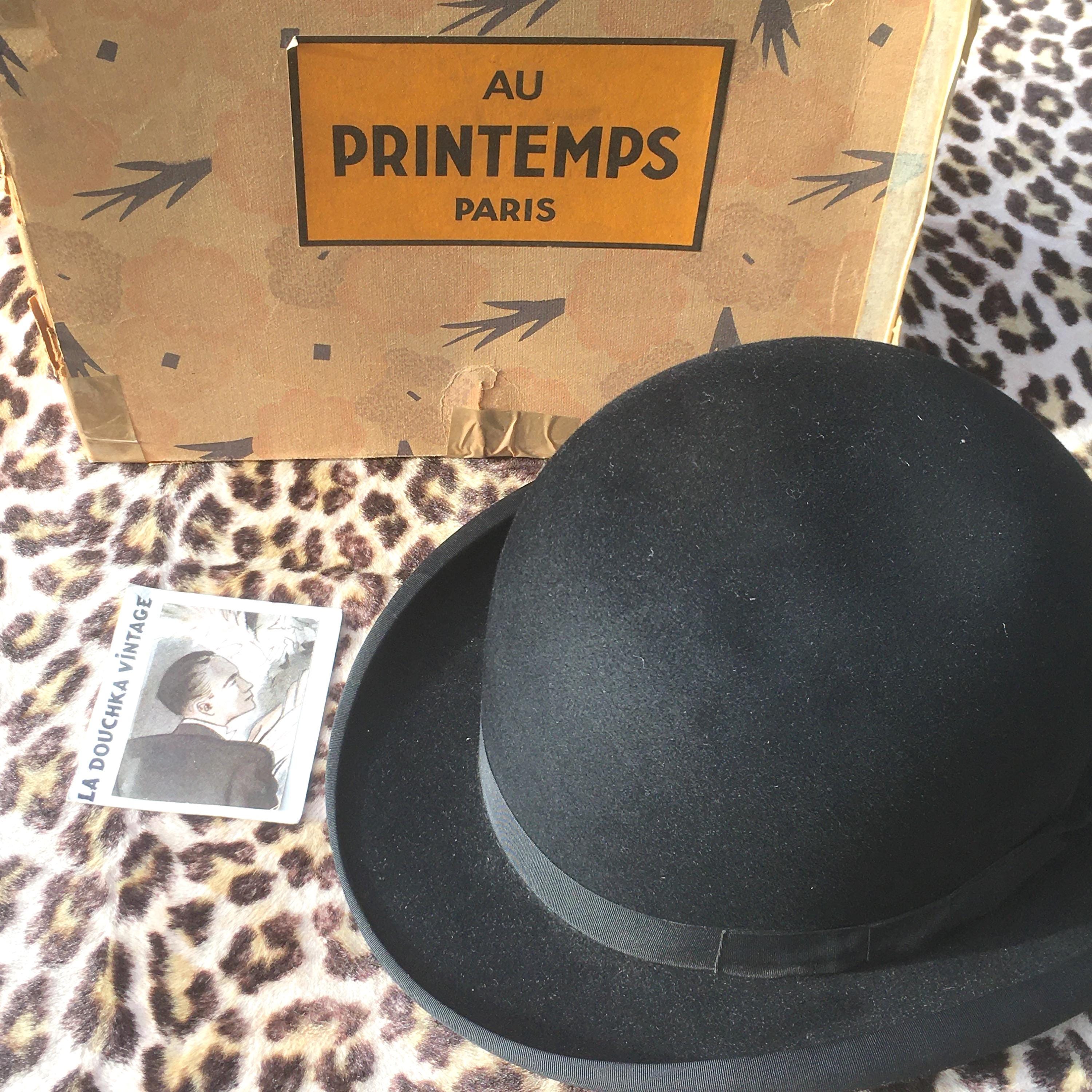 French Sools 1930s Men DERBY BOWLER HAT ~ Luxurious Black Felt ~ Made in France ~ Fine Vintage ~ Excellent Condition ~ L