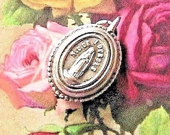 French 1920s Women LOURDES LOCKET PENDANT / Charm ~ Silver Plated ~ Double-Sided ~ Made in France ~ Perfect Vintage ~ Lovely Religious Gift