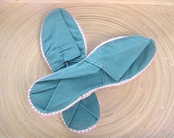 French 1960s Women Sandals Espadrilles - Green Canvas - Made in France - New - US 9 / FR 40