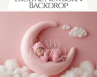 Pink Moon Newborn Background Girl Photography Composite Soft Pastel Dream Scene for Photoshop