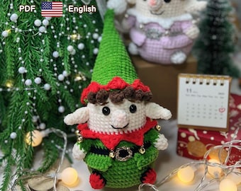 Patrón de crochet de duende: Tutorial de amigurumi navideño de costura baja (PDF)