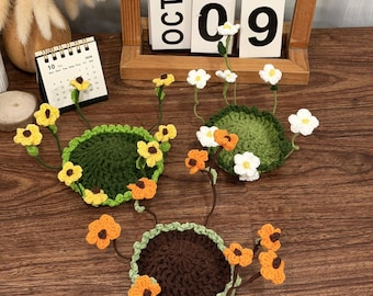 Posavasos de flores desplegable hecho a mano – Tapete de ganchillo para tazas, soporte para bebidas (10 cm)