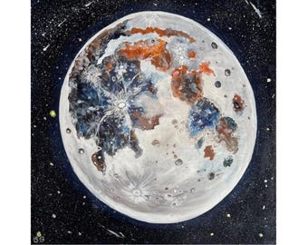 LUNAR FEVER — Original Moon Painting, Cosmic Abstract Art on Canvas, Surreal Statement Wall Art, 50x50 cm