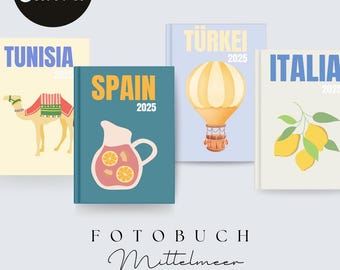 51 Mediterranean travel photo book templates editable in Canva for your best memories