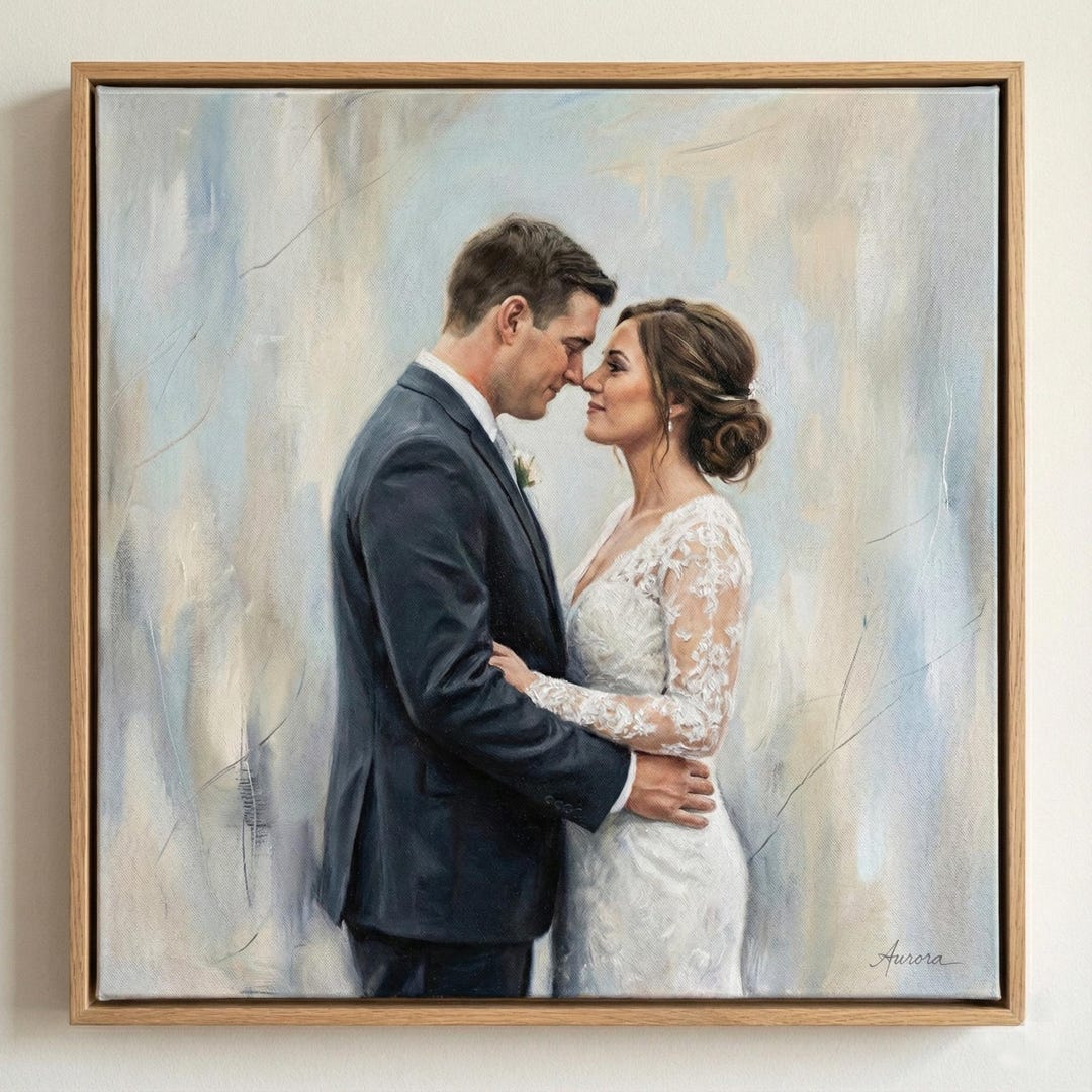 Custom Wedding Portrait Painting From Photo, Framed Wall Art Commission ...