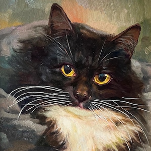 灰色の猫の絵 - 私のオリジナルの水彩画からのプリント、「ルナ