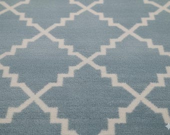 Blue Moroccan Rug, Geometric Hand-Tufted Area Carpet