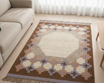 Alfombra Kilim tejida a mano para sala de estar, alfombra geométrica de estilo suroeste, decoración estilo granja bohemia