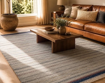 Handwoven Wool Flatweave Rug, Scandinavian Striped Area Carpet, Living Room Home Décor