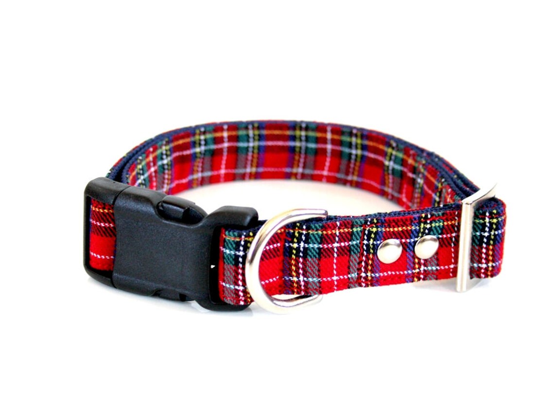 Red Tartan Plaid Dog Collar Etsy