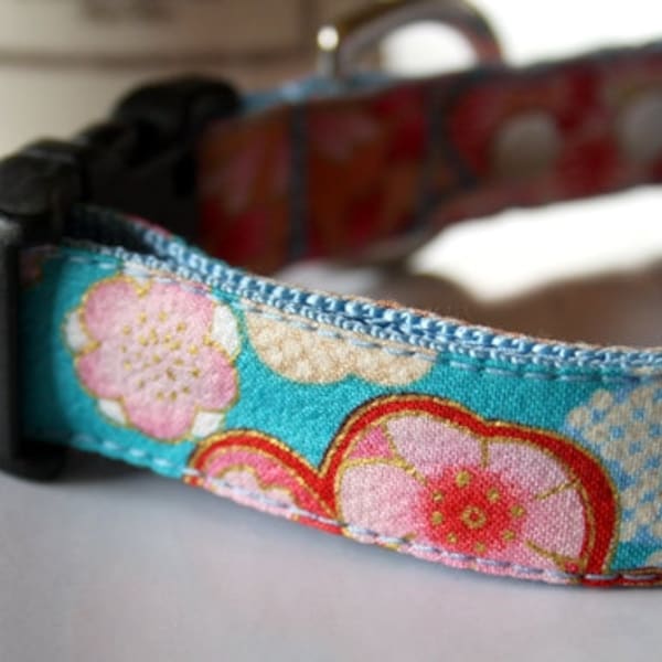 Japanese kimono design turquoise blue Dog Collar