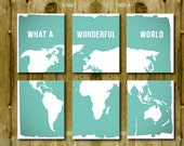 World Map Prints Set of 6, What a Wonderful World Modern Home Decor Travel Quotes Nursery Decoration Graduating School Gift Globe Earth