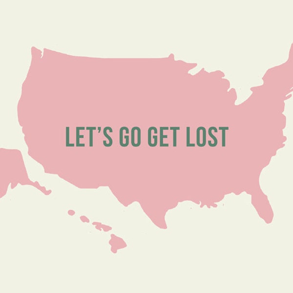 Art Print Lets go get lost 10 x 8 USA map, travel print, peach pink tale modern SALE buy 2 get 3