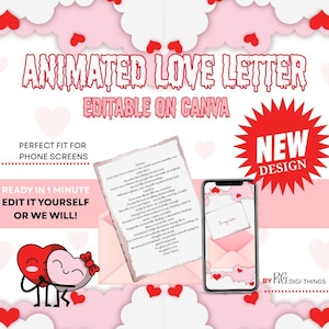Carta de amor animada / Mensaje romántico digital personalizado / Regalo de aniversario y San Valentín