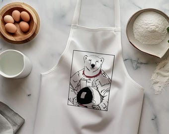 Astronaut Bear Apron, Organic Cotton Space Kitchen Wear, Galaxy Baking Protection