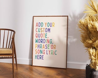 Individuell gestalteter Spruchdruck, farbenfrohes personalisiertes Textposter, Wandbild mit Regenbogen-Typografie