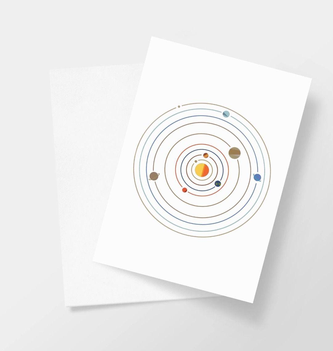 Solar System Note Creative Card Minimalist Solar System Greeting Card, Modern Planetary Astronomy ...