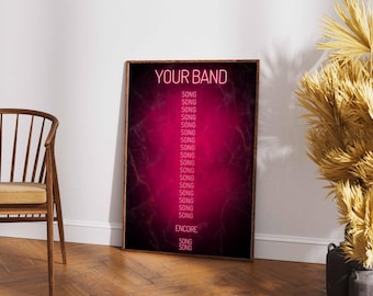 Individuell gestalteter Neon-Band-Setlist-Druck, personalisiertes Konzertposter, Musikgeschenk