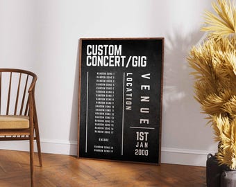 Individuell gestalteter Konzert-Setlist-Druck, personalisiertes Konzertposter, Band-Wandbild