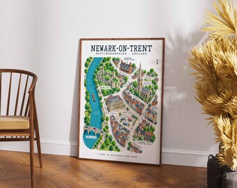 Stadtplan von Newark-on-Trent, Historisches Wandbild, Poster aus Nottinghamshire