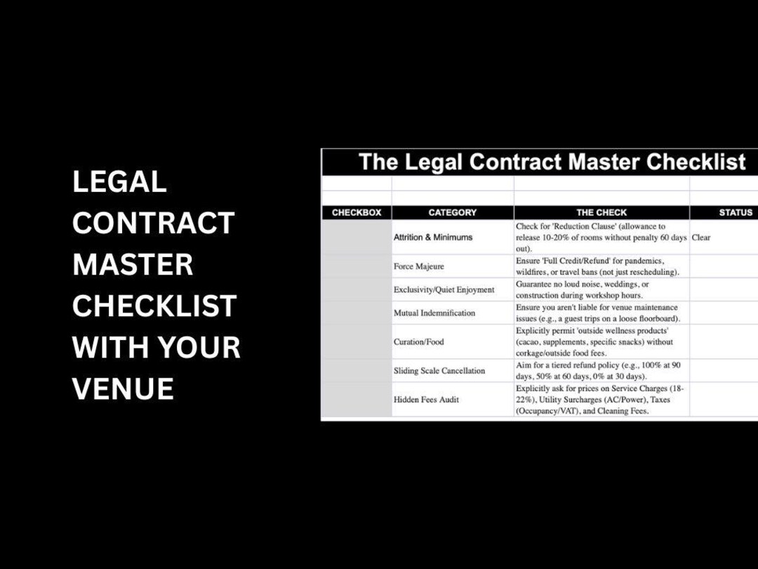 Indispensable Legal Contract Check-list With Venues for Retreats - Etsy