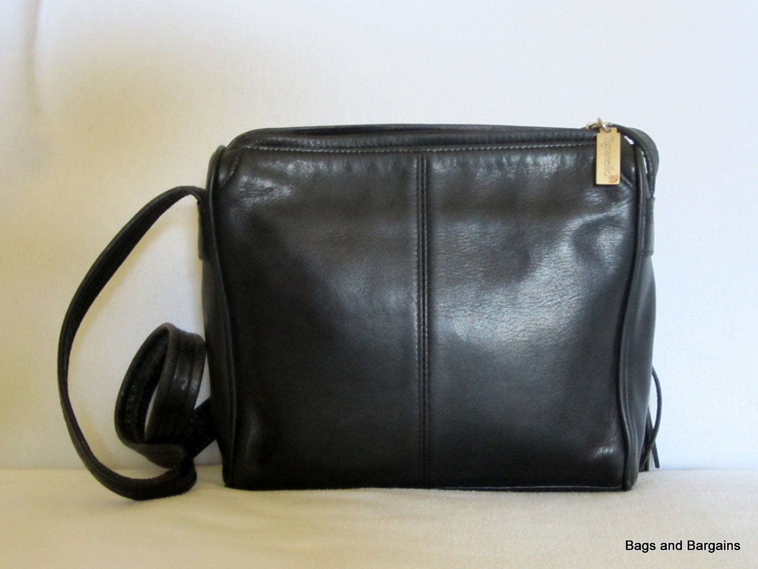 TIGNANELLO Black Leather Crossbody Shoulder Bag Purse Top Zip Etsy