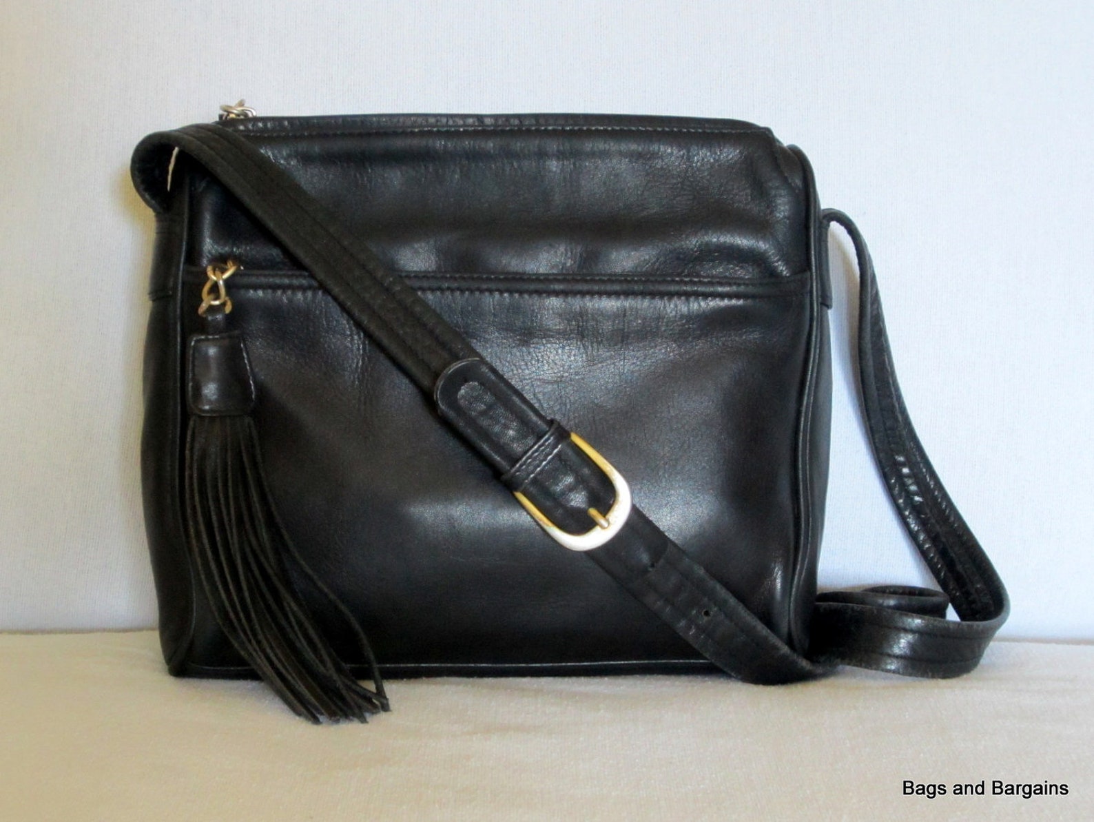 TIGNANELLO Black Leather Crossbody Shoulder Bag Purse Top Zip Etsy
