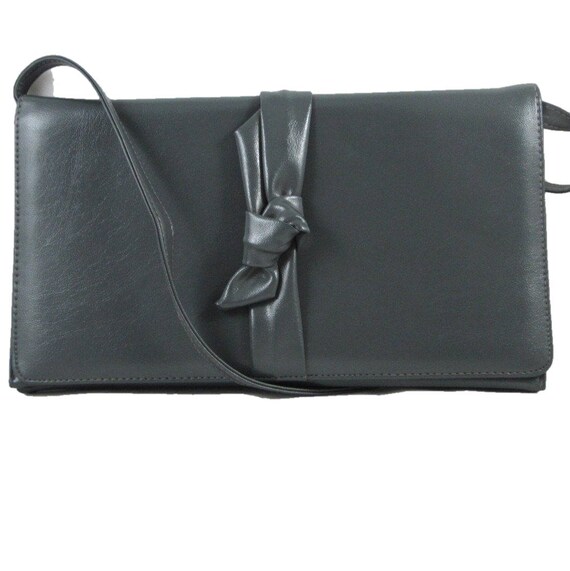 Vintage Gray Smooth Leather Clutch Bow Design Rem… - image 2