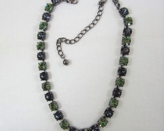 Vintage Gunmetal Black Necklace with Blue and Green Stones