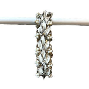Vintage Coro Silver Tone White Enamel Leaf Berry Bracelet