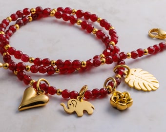Collar con dije de cornalina, gargantilla delicada con cuentas, dije intercambiable tono dorado, joyería de piedras preciosas