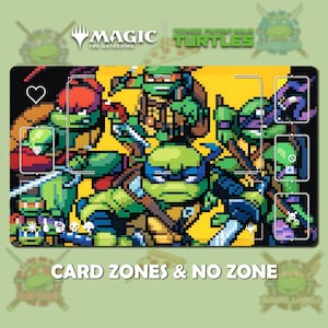 Tapete de juego de pixel art de Heroes In a Half Shell para MTG TMNT - Tapete de juego de escritorio de 600 x 350 x 2 mm (24 x 14 pulgadas). Incluye bolsa de almacenamiento.
