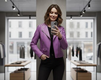 Damen-Bikerjacke aus Kunstleder, schmal geschnittener Retro-Motorradmantel, gesteppte Streetwear