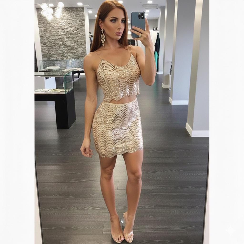 slim fit dress slacks Stunning Impression Gold Metallic Two-Piece Set – Zil boutique main image 1