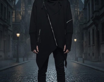 Herren Asymmetrischer Gothic Trenchcoat | Kapuzen Punk Streetwear Jacke
