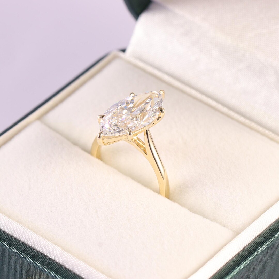 Marquise Lab Grown Diamond Engagement Ring 10K 14K 18K Solid Gold Ring ...