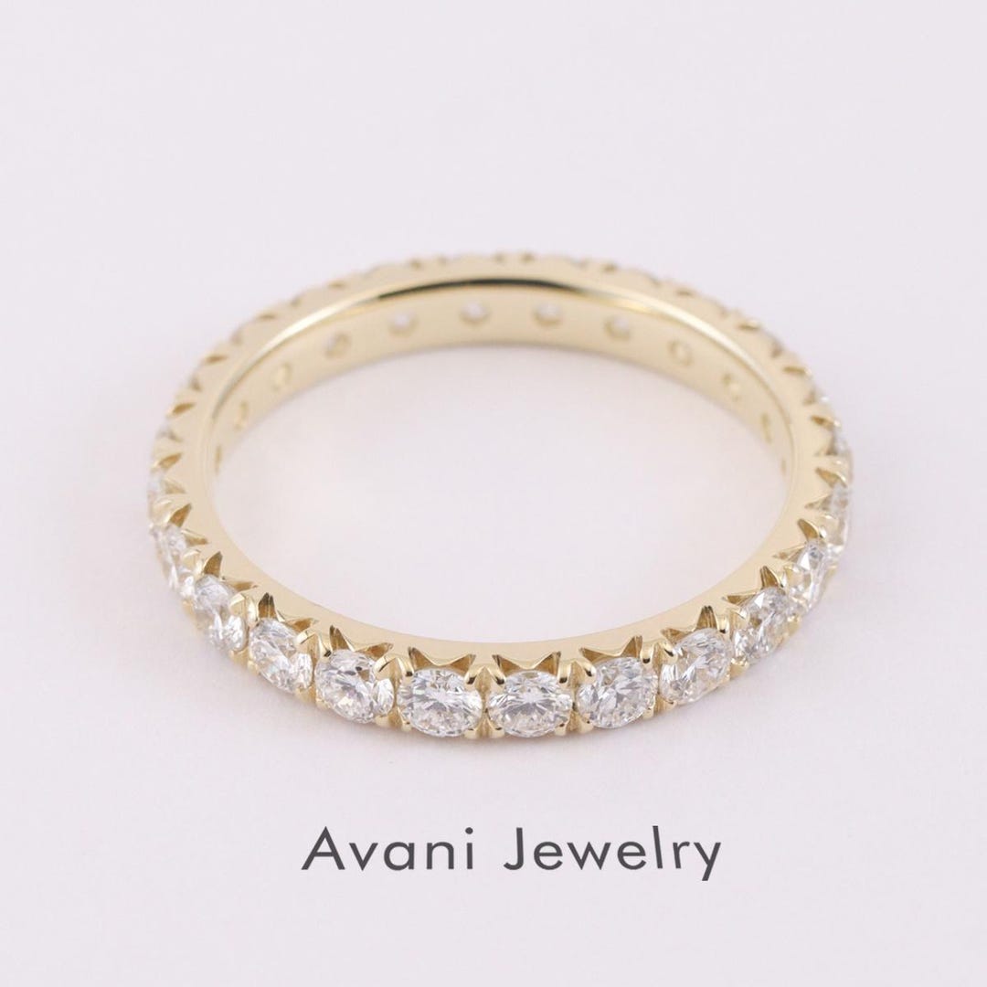 Diamond Wedding Ring 10K 14K 18K Solid Gold Stacking Ring Half Eternity ...
