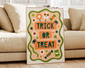 Trick or Treat Halloween Poster | Whimsical Candy Wall Art Print