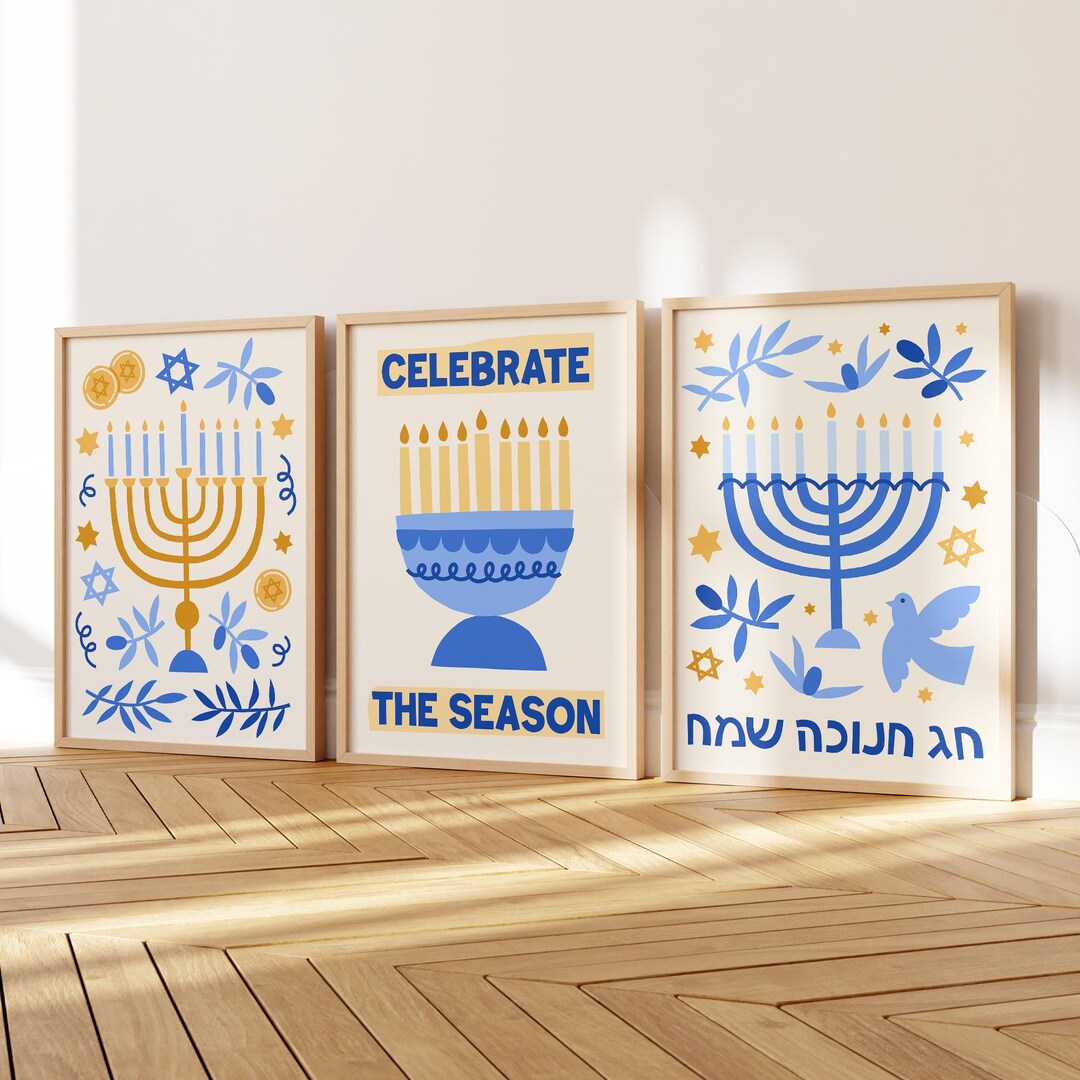Hanukkah Printable Wall Art Set of 3 Jewish Holidays Posters