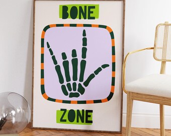 Bone Zone Halloween Print: Skeleton Hand Sign Wall Art (Digital Download)