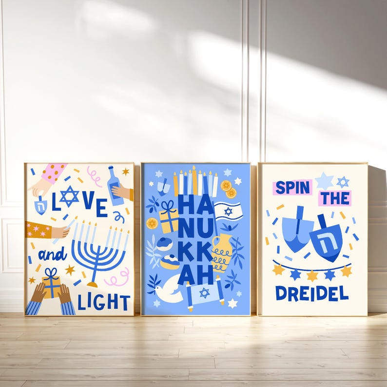 Hanukkah Printable Wall Art Bundle Set of 20 Modern Jewish