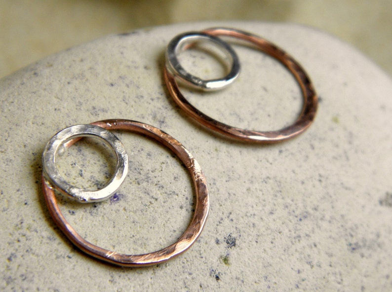 Silver & Copper Circle Connectors 1 Pair image 2