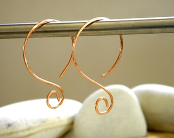 Copper Hoop Swirl Ear Wires - 1 Pair